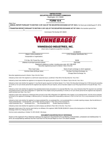 Thumbnail Winnebago Industries 10-K Annual Report 