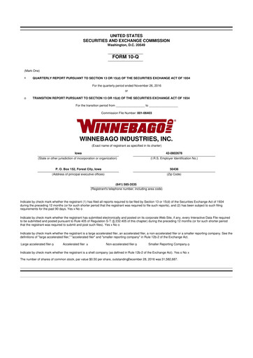 Miniature Winnebago Industries 10-Q Rapport trimestriel  