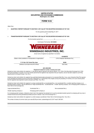 Miniature Winnebago Industries 10-Q Rapport trimestriel  