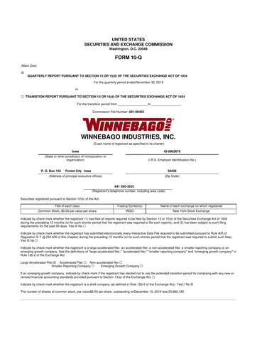 Miniature Winnebago Industries 10-Q Rapport trimestriel 2020 