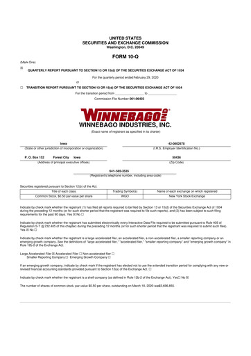 Miniature Winnebago Industries 10-Q Rapport trimestriel 2020 