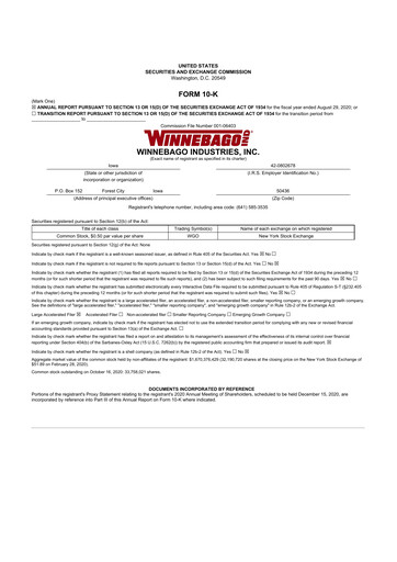 Thumbnail Winnebago Industries 10-K Annual Report 2020