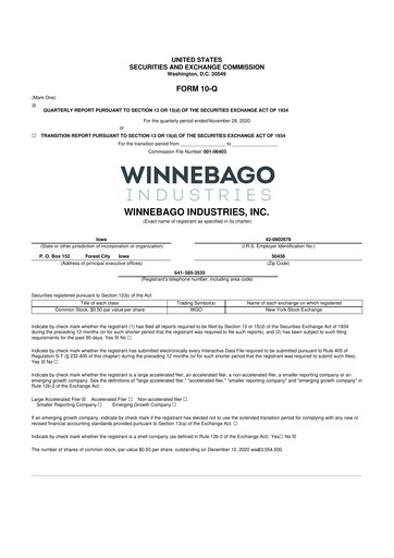Miniature Winnebago Industries 10-Q Rapport trimestriel 2021 