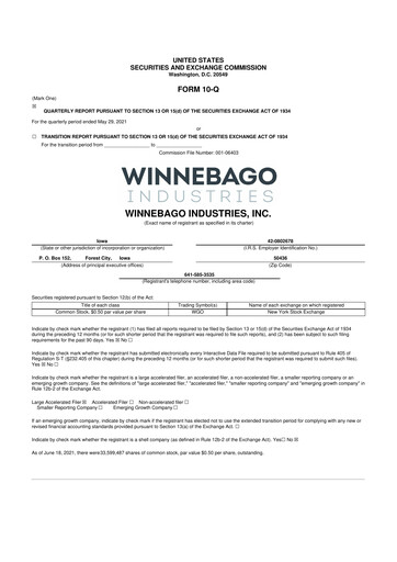 Miniature Winnebago Industries 10-Q Rapport trimestriel 2021 