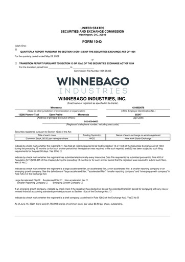 Miniature Winnebago Industries 10-Q Rapport trimestriel 2022 