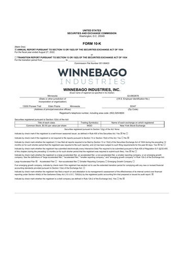 Thumbnail Winnebago Industries 10-K Annual Report 2022