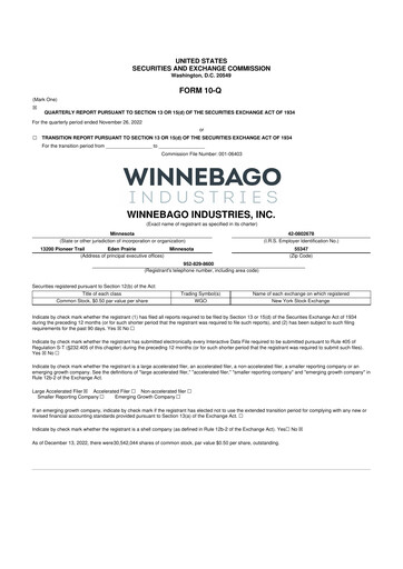 Miniature Winnebago Industries 10-Q Rapport trimestriel 2023 