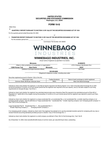 Miniature Winnebago Industries 10-Q Rapport trimestriel 2026 