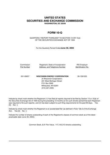 Miniature WEC Energy Group 10-Q Rapport trimestriel  