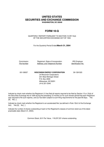 Miniature WEC Energy Group 10-Q Rapport trimestriel  