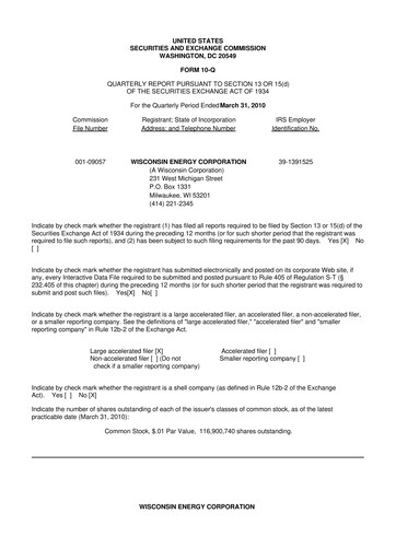 Miniature WEC Energy Group 10-Q Rapport trimestriel 2010 