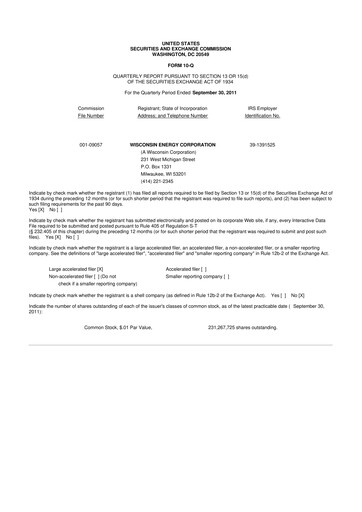 Miniature WEC Energy Group 10-Q Rapport trimestriel 2011 