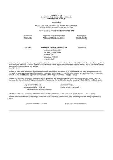 Miniature WEC Energy Group 10-Q Rapport trimestriel 2013 