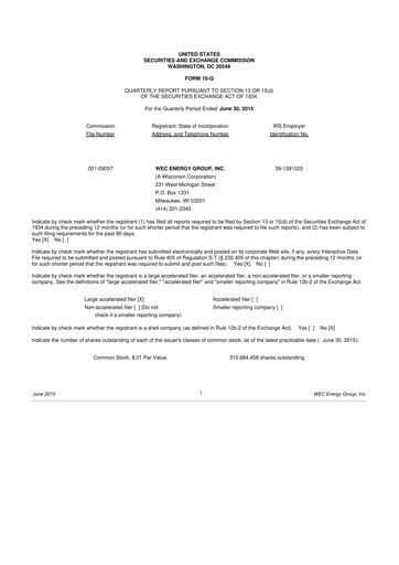 Miniature WEC Energy Group 10-Q Rapport trimestriel 2015 