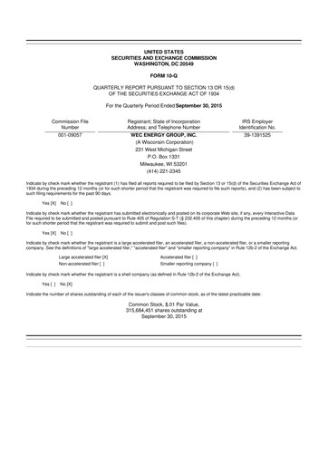 Miniature WEC Energy Group 10-Q Rapport trimestriel 2015 