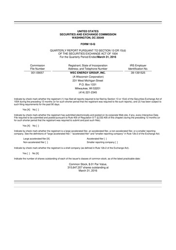 Miniature WEC Energy Group 10-Q Rapport trimestriel 2016 