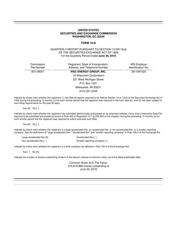 Miniature WEC Energy Group 10-Q Rapport trimestriel 2016 