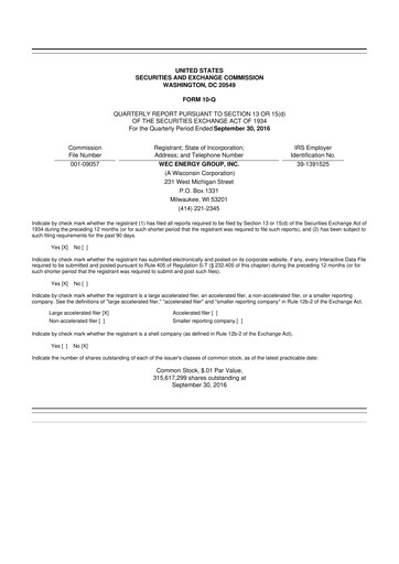 Miniature WEC Energy Group 10-Q Rapport trimestriel 2016 