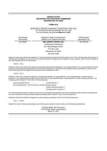 Miniature WEC Energy Group 10-Q Rapport trimestriel 2017 