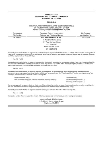 Miniature WEC Energy Group 10-Q Rapport trimestriel 2018 