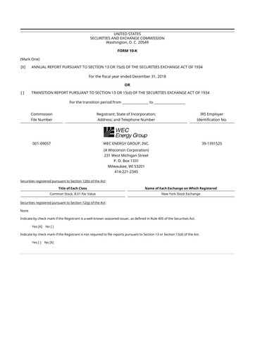 Thumbnail WEC Energy Group 10-K Annual Report 2018