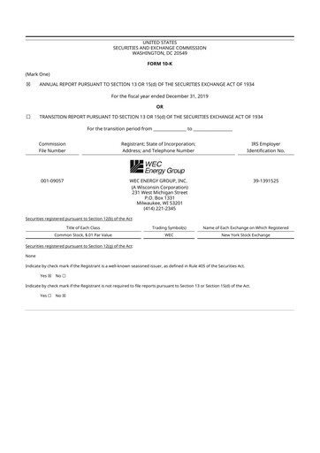 Thumbnail WEC Energy Group 10-K Annual Report 2019
