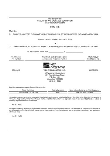 Miniature WEC Energy Group 10-Q Rapport trimestriel 2020 
