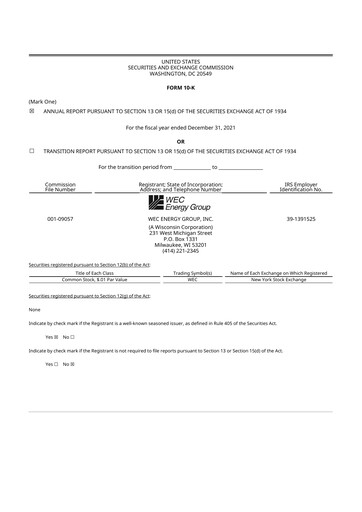 Thumbnail WEC Energy Group 10-K Annual Report 2021