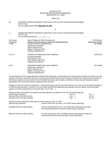 Thumbnail Alliant Energy 10-Q Quarterly Report FY 
