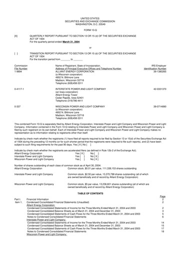 Thumbnail Alliant Energy 10-Q Quarterly Report FY 