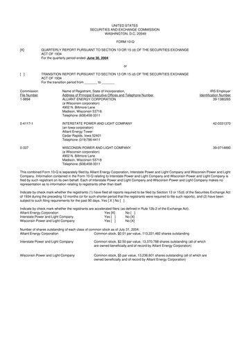 Thumbnail Alliant Energy 10-Q Quarterly Report FY 