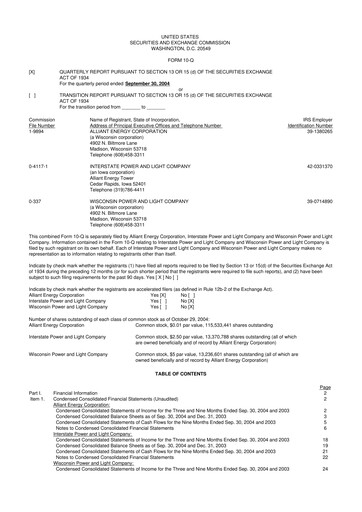 Thumbnail Alliant Energy 10-Q Quarterly Report FY 
