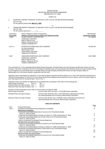 Thumbnail Alliant Energy 10-Q Quarterly Report FY 