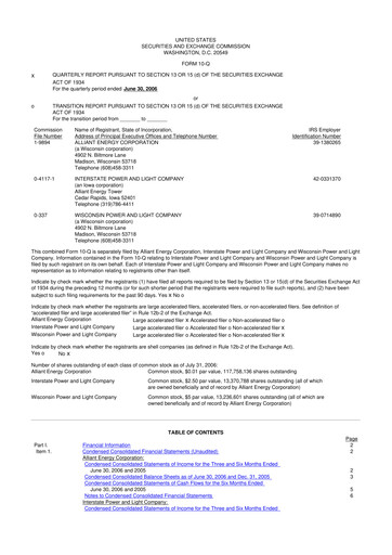 Thumbnail Alliant Energy 10-Q Quarterly Report FY 