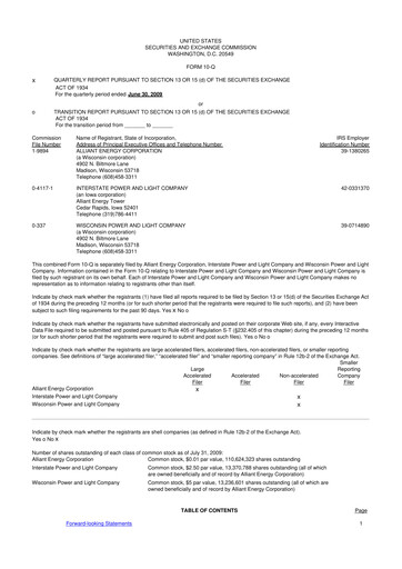 Thumbnail Alliant Energy 10-Q Quarterly Report FY 