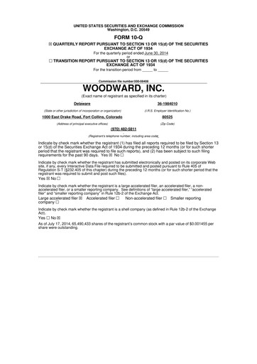 Thumbnail Woodward 10-Q Quarterly Report FY2014 