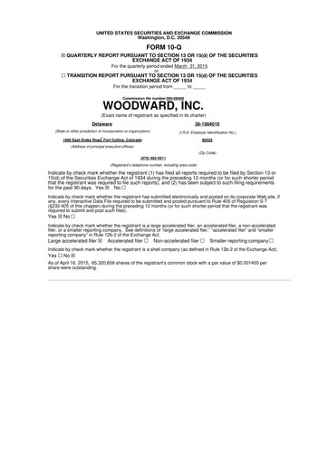 Thumbnail Woodward 10-Q Quarterly Report FY2015 