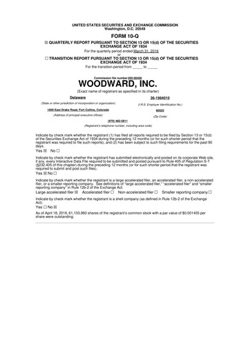 Thumbnail Woodward 10-Q Quarterly Report FY2016 