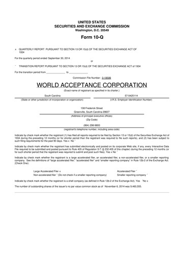 Thumbnail World Acceptance Corporation 10-Q Quarterly Report FY2015 
