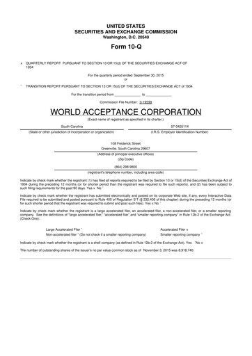 Thumbnail World Acceptance Corporation 10-Q Quarterly Report FY2016 