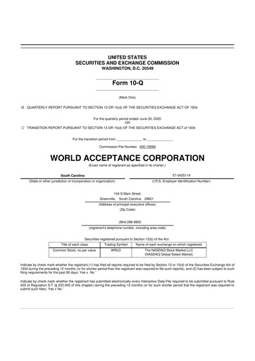Thumbnail World Acceptance Corporation 10-Q Quarterly Report FY 