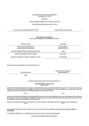 Thumbnail York Water 10-K Annual Report 