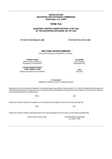 Thumbnail York Water 10-Q Quarterly Report FY 