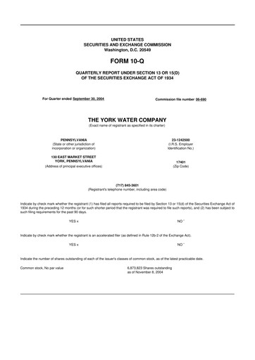 Thumbnail York Water 10-Q Quarterly Report FY 