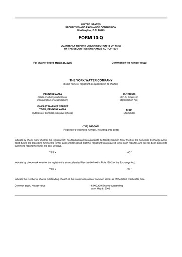 Thumbnail York Water 10-Q Quarterly Report FY 