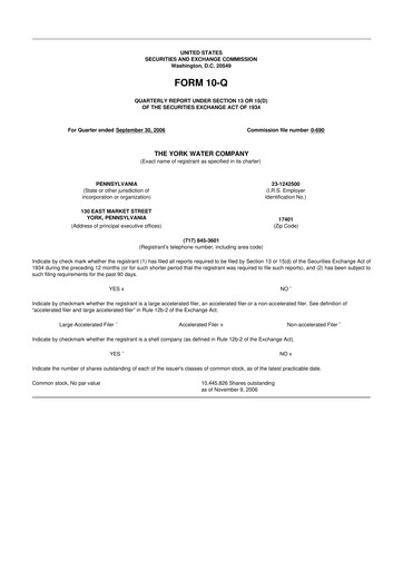 Thumbnail York Water 10-Q Quarterly Report FY 