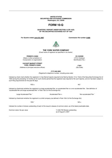 Thumbnail York Water 10-Q Quarterly Report FY 