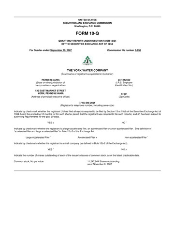 Thumbnail York Water 10-Q Quarterly Report FY 