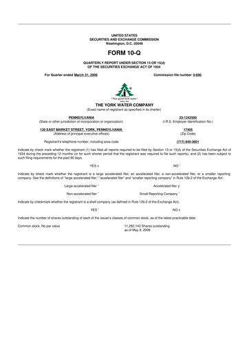 Thumbnail York Water 10-Q Quarterly Report FY 