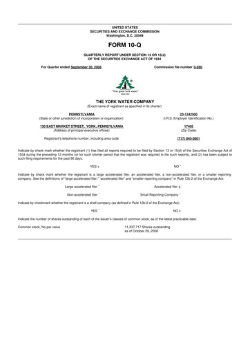 Thumbnail York Water 10-Q Quarterly Report FY 